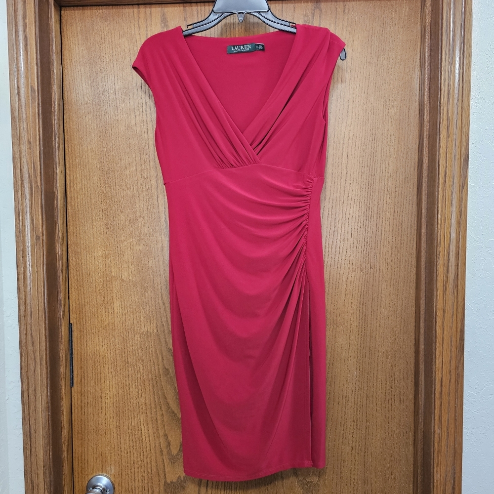 Lauren Ralph Lauren Red Knee-Length Ruched Sheath Dress Size 4